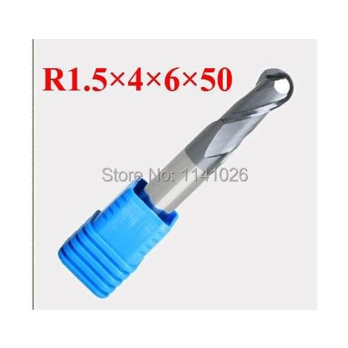 2F R1.5*4*6*50,Spiral Bit Milling Tools, Carbide Ball Nose End Mill, the lathe tool,boring bar,cnc,machine