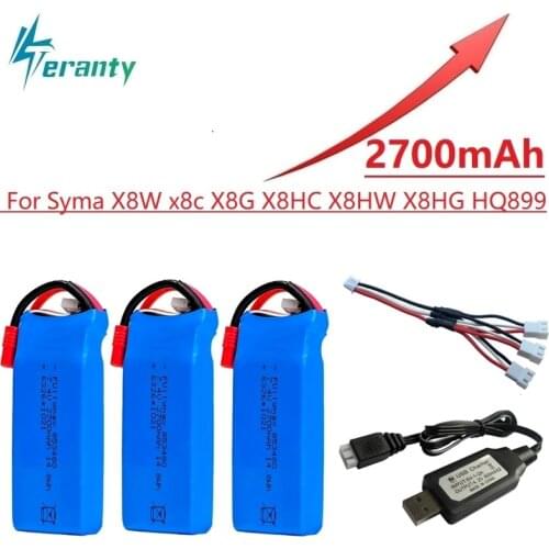 2s RC Lipo Battery 7.4v 2700mAh and USB Charger for Syma X8C X8W X8G X8 X8HC X8HG X8HW HQ899 T70CW RC Quadcopter Spare Parts