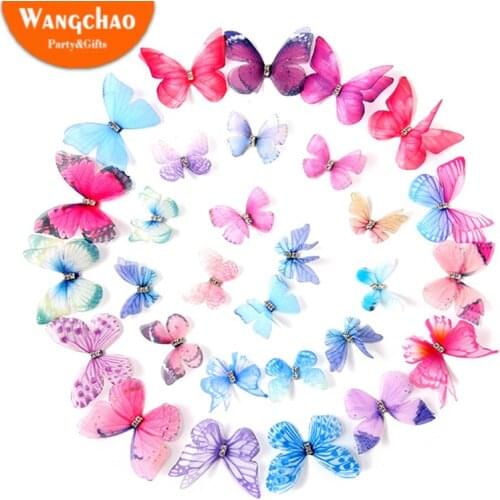 3PCS 3D Double Layers Chiffon Fabric Tulle Butterflies Garden Decoration Craft Wedding Decor Dress Butterfly Hair Clips