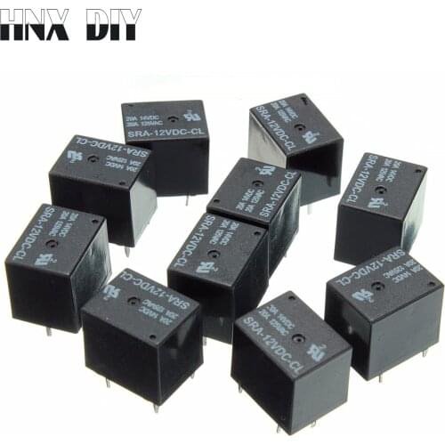 5Pcs 5V 12V 24V DC Power Relay SRA-05VDC-CL SRA-12VDC-CL SRA-24VDC-CL 5Pin Relays 20A PCB Type In stock Black Automobile Relay