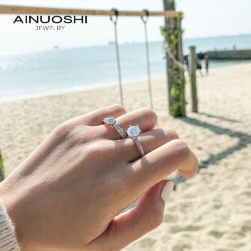 AINUOSHI S925 Sterling Silver Rings 0.5ct Classic Moissanite Diamond Rings For Women Engagement Anniversary Ring Jewelry Gifts