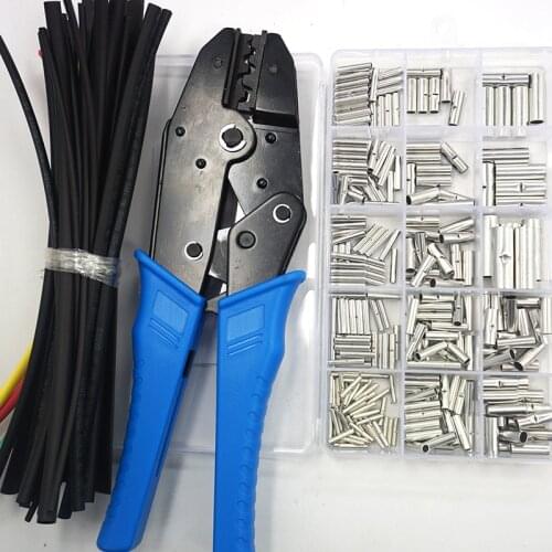 BN0.5 BN1.25 BN2 BN3.5 BN5.5 BN8 Copper Tinned Bare Splice Butt Connector Crimp Terminal Wire Kit with Heat shrink tube plier