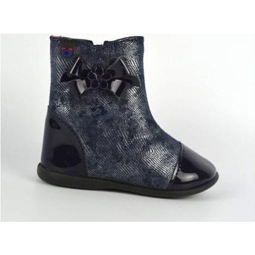 Girls patent leather and patent leather ankle boots metallic blue