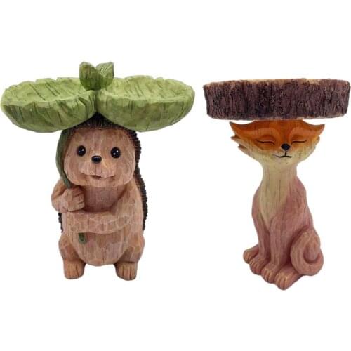 Antique Outdoor Animal Bird Bath Bowl Resin Fox Bathtub Garden Yard Hedgehog Statue Crafts Hummingbirds Water Feeder