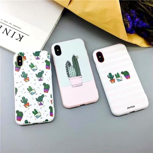 Cartoon Cactus Phone Case For iphone 11 Pro Max Case For iphone X XR Xs Max 8 7 6 6S Plus Cover Candy Color Stripes TPU Cases