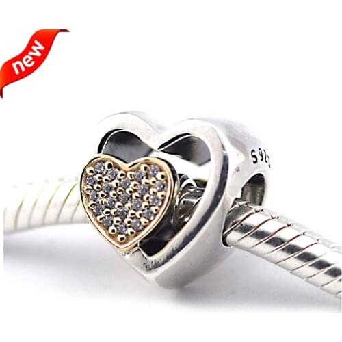 CKK 925 Sterling Silver Beads 14K Gold Joined Together Original Charms Beads Fits Bracelets For Jewelry Making