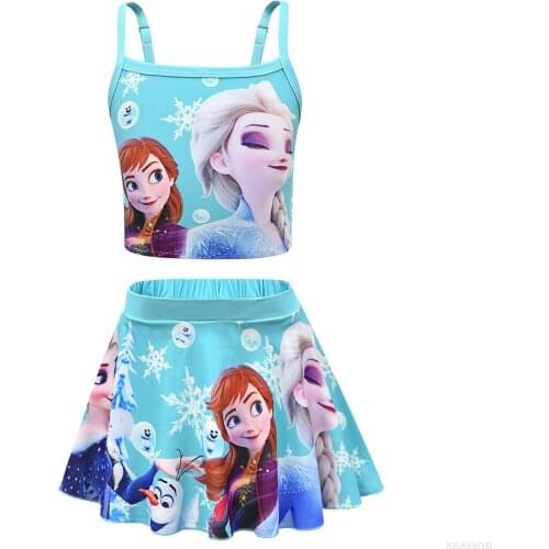 Disney Bathing Suit Girl Frozen Elsa Summer Swimsuit Cute Cartoon Print Bathing Suits Ruffle Kids Toddler Beach Wear Bikini