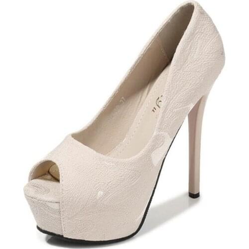 Women 12CM 14CM Thin High Heels Female Shoes Classics Basic Women Pumps Flock Slip On Peep Toe waterproof Party women shoes