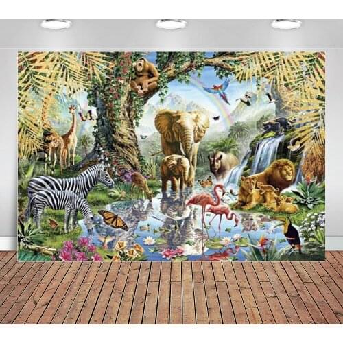 Jungle Backdrop for Boy African Safari Animal Tropical Forest Photography Background Wild One Banner Kids Birthday Party Banner
