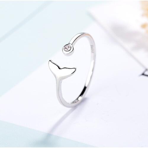 Simple Trendy Silver Color Mermaid Tail Cuff Ring With Cubic Zirco Sea Whale Fish Tail Bague Rings Minimalist Romantic Gifts