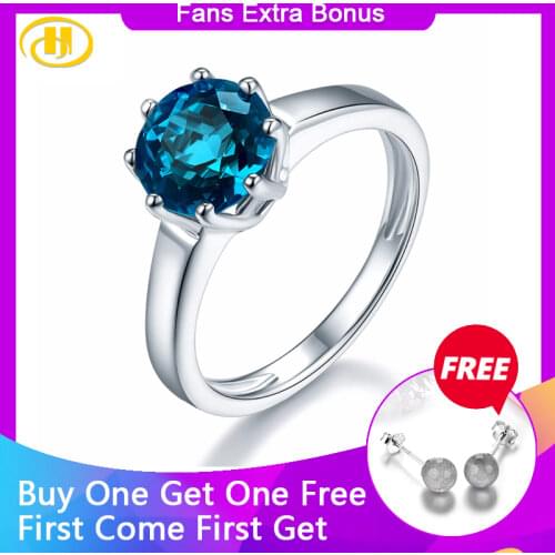 Hutang 2.73ct Natural London Blue Topaz Rings 925 Sterling Silver Ring Fine Gemstone Jewelry Classic Design for Women Gift New