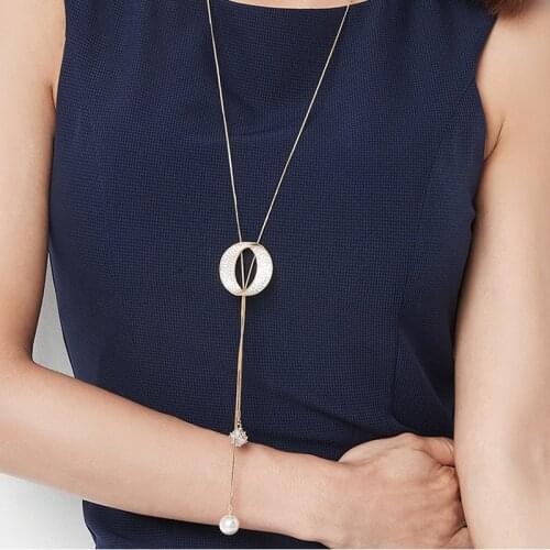 Fashion Rhinestone Oval Tassel Long Necklaces Pendants New Sweater Necklace Jewelry For Females Gifts