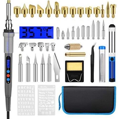 45pcs LCD Wood Burning Kit Wood Burning Pyrography Pen Tool Kit 60W with Temp Control Wood-Burning Pen, Engraving Craft Tools