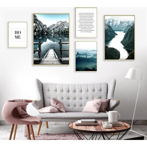 Scandinavian Poster Nature Landscape Nordic Style Mountain Lake Wall Art Canvas Print Painting Living Room Decoration Picture
