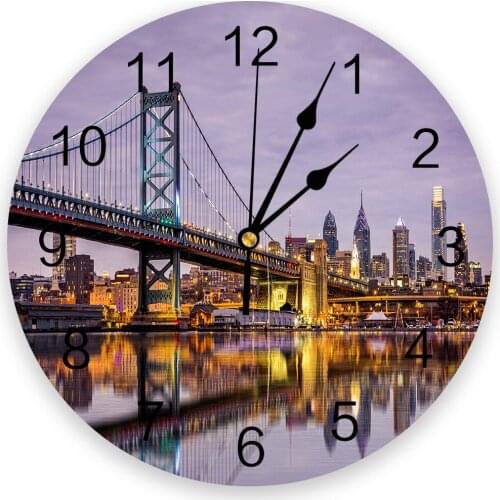 United States Urban Bridge Scenery Wall Clock Modern Design Brief Living Room Decoration Kitchen Clock Art Wall Watch Home Decor