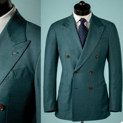 Fashion New Men Tuxedos Custom Made Peaked Lapel Blazer Double Breasted Office Party Prom Wear 1 Piece Set