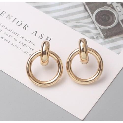 New Fashion Twisted Small Stud Earrings for Women ZA Jewelry Hollow Geometry Round Circle Smooth Metal Exaggerated Oorbellen