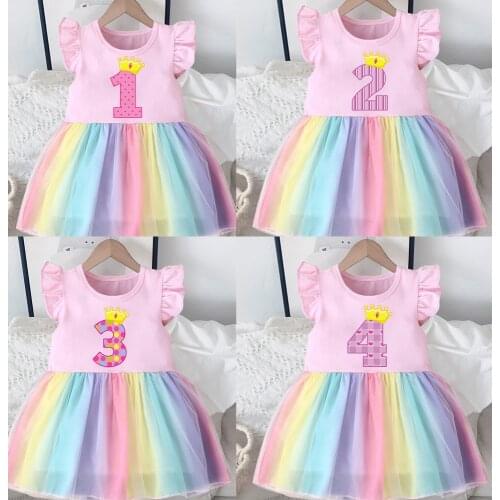 Baby Girl Clothes 1nd 2nd 3nd 4nd Birthday Dress Outfits Girls rainbow Dresses Cartoon Clothes Girls Casual Vestidos