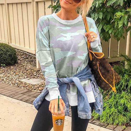 Autumn Fashion Womens Long Sleeve Camouflage Printed Sweatshirts Tops Casual Female Loose Jumper Sweatshirt Pullover Tops