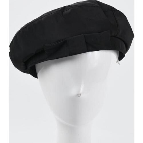 QPALCR Black Beret Hats For Women Fashion Satin Bow Beanie Cap Street British Retro Painter Hat Summer Thin Pumpkin Hat