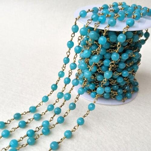 Handcrafted Gold Color Wire Wrapped Chains jewelry Finding,Natural Agat e stone Beaded Chains,DIY necklace jewelry making LZ10