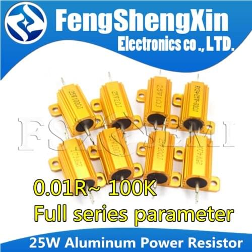 RX24 25W Aluminum Power Metal Shell Case Wirewound Resistor 0.01~100K 0.33 0.5 1 2 5 6 8 10 20 50 100 120 200 300 1K 5K 10K ohm