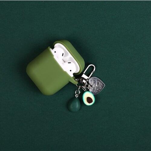 Love Heart Avocado Apple AirPods Cover Keychain Keyring Men and Women Cartoon Key Holder Cute Wireless Headphones Cover Pendant