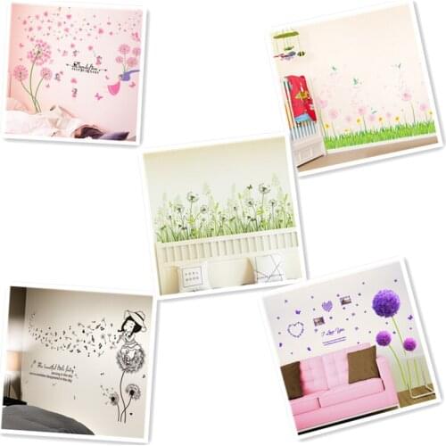 [SHIJUEHEZI] Flowers Plants Wall Stickers PVC Material DIY Dandelions Mural Decals for Living Room Kids Bedroom House Decoration
