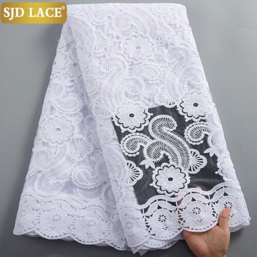 SJD LACE Pure White Bridal Dress Material African Lace Fabric 2021High Quality Sequins French Milk Silk Tulle For Party SewA2432