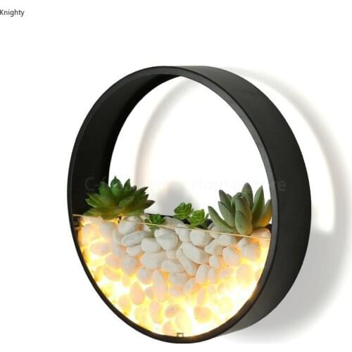 Modern LED Wall Lamp Round LED Sconces for Bedroom Living Room Wall Decoration Decorated with Plants and Stones Gift Art Decor