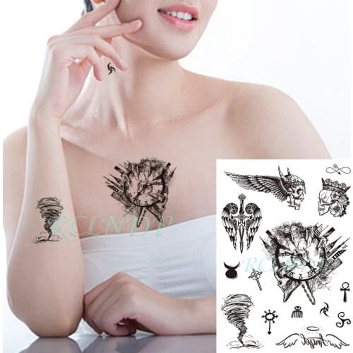 Waterproof Temporary Tattoo Sticker Angel Wings Skull Crown Cross Tornado Symbol Fake Tatto Flash Tatoo Art for Kids Women Men