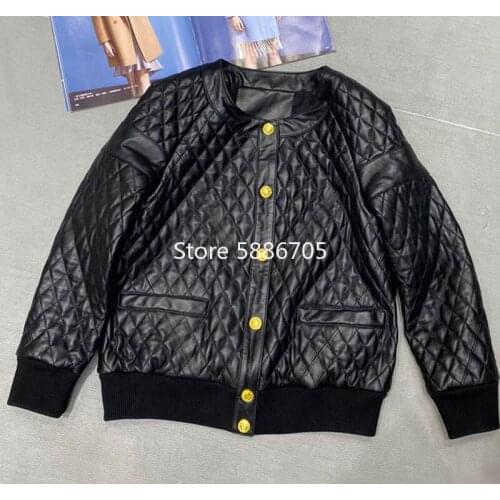 High end o-neck plaid short sheepskin real leather jackets 2021 women motorcycle single breasted genuine leather coat S418