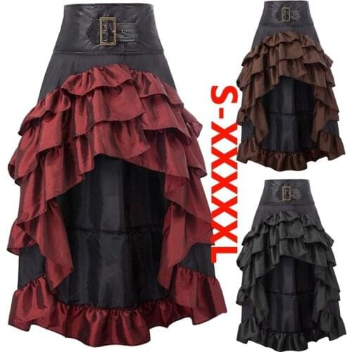 Women Medieval Cosplay Pirate Skirts Ruffled High Waist Corset Dresses Victorian Vintage Burlesque Swing Saloon Gril Costume 5XL