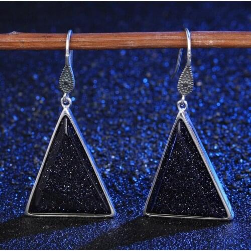 JIASHUNTAI 100% 925 Sterling Silver Triangle Earring For Women Vintage Natural Stones Earrings female Silver Jewelry