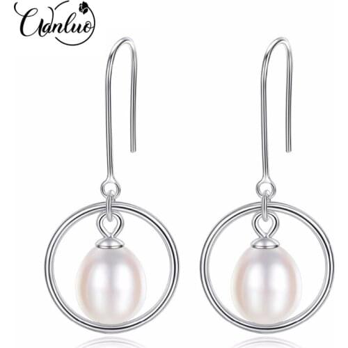 WANLUO Original 6-7mm Natural Pearl Drop Earrings For Women Real 925 Sterling Silver Minimalism Dangling Earring Fine Jewellery