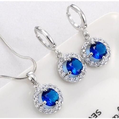 FYM Fashion 5 Colors Crystal Necklaces Set Nacklace + Earrings Pendants Stud Earring Sets Women Cubic Zircon Jewelry