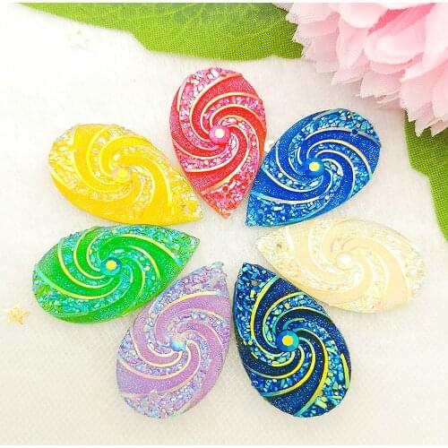 10PCS AB Resin 16*27mm Tear Drop Flatback Rhinestones Ornaments DIY Wedding Appliques 2 Hole Buttons