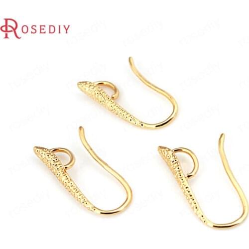 10 Pieces Height 20mm 24K Gold color Plated Copper Earring Hooks High Quality (JM5606)
