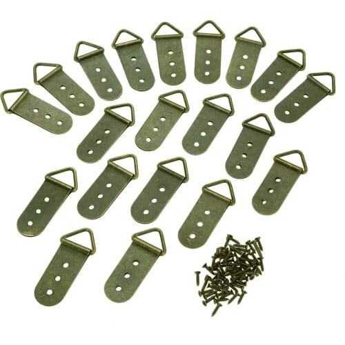 20Pcs Triangle D-Ring 3 Hole Wall Hanging Photo Picture Oil Painting Mirror Frame Hooks Hanger and Screws Antique Bronze 64*27mm