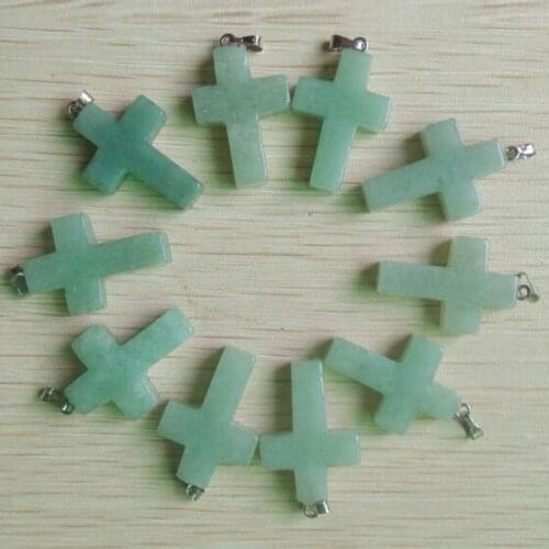 2018 Fashion green aventurine stone cross pendants charms fit necklaces jewelry making wholesale 50pcs/lot free shipping