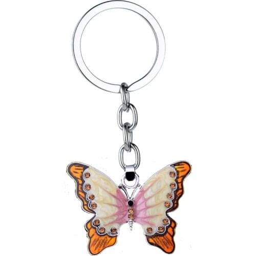 36PCs Yellow Color Butterfly Crystal Rhinestone Charm Pendant Keyrings Keychains Girls Kids Birthday Gifts Jewelry Bag Key Rings