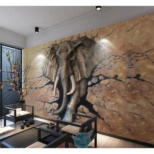 Customize any size Wallpaper Mural 3D Stereo Relief Elephant Walls into Workplace Background Wallpapers 3d flooring