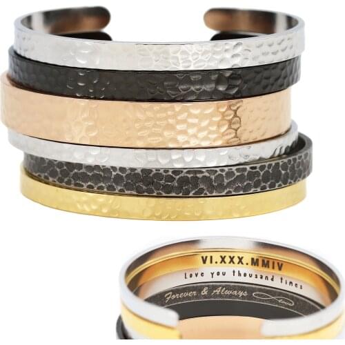 Handmade Hammered Stainless Steel Cuff Bangle 4 size Customize Personalized Gifts Jewelry