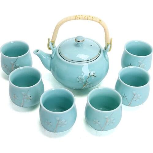 Chinese Style Tea Set Household Ceramic Cup Teapot Loop-Handled Modern Simple 6 PCs Cup Cold Water Bottle Dry Pour Tea Tray