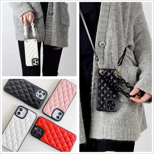 Luxury Plaid Cover Lambskin Phone case For iphone 12 11 PRO XS MAX XR 7 8 PLUS Long Strap Short Chain Crossbody Bag Phone Cases