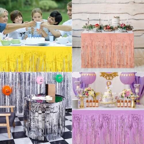 Dessert Table Glitter Skirt Metallic Foil Reflective Tassel Tablecloth Hawaii Outdoor Dine Together Birthday Party Decoration