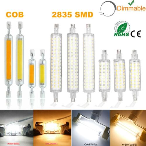 Dimmable R7s LED J78 J118 7W 12W 15W 20W COB SMD 2835 Corn Bulbs Ceramic Glass Tube Light Ampoule Replacement Halogen Bombillas