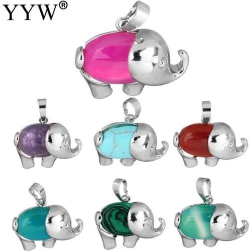 Gem stone Pendants Jewelry with Brass Elephant Necklace Pendant plated natural & different materials for choice more colors