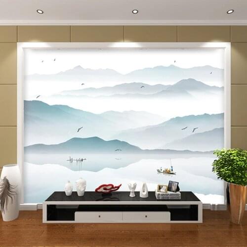 Customized photo wallpaper 3d wall murals wallpaper Ink painting landscape town fishing boat mural 3d TV background room wall