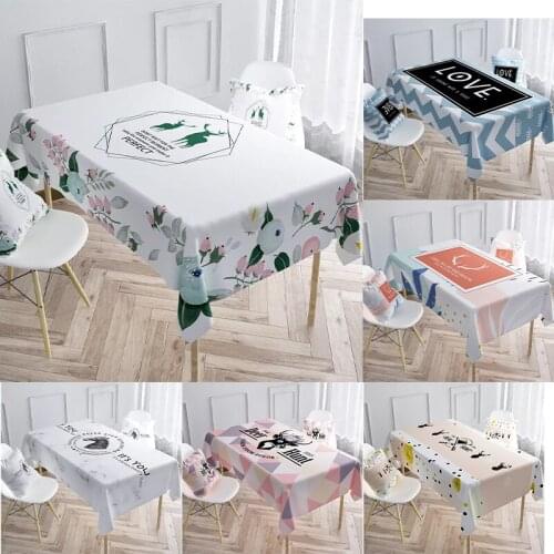 Ins Nordic Simple Cotton Linen Table Cloth Cartoon Printed Waterprof Tablecloth Check Table Cover